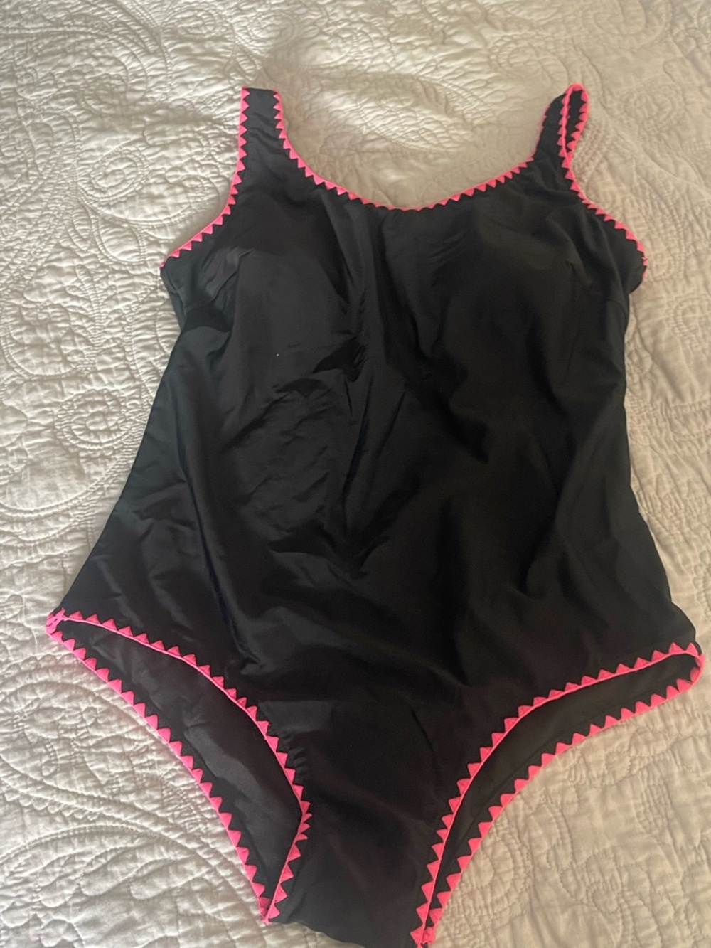 Black One-Piece Swimsuit with Hot Pink Trim